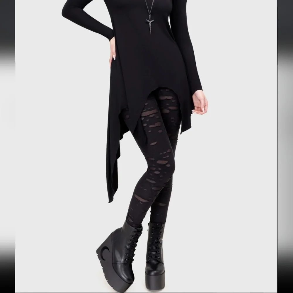 Killstar Black Distressed Leggings - Picture 2 of 5